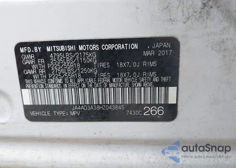 2017 Mitsubishi Outlander Se z USA, uszkodzony, nr VIN JA4AD3A38HZ043845